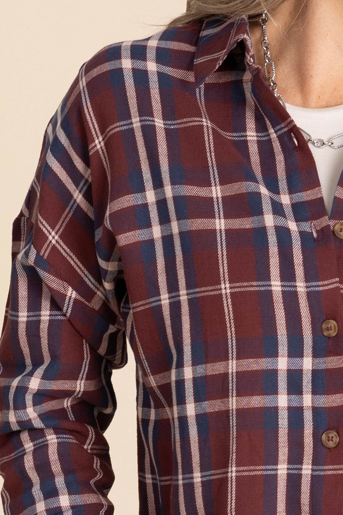 Plaid Button Down Tops With Pocket Detail Woven