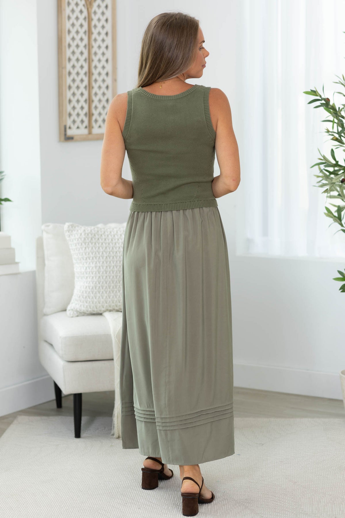 Mixed Media Sweater Top With Cotton Skirt Dress