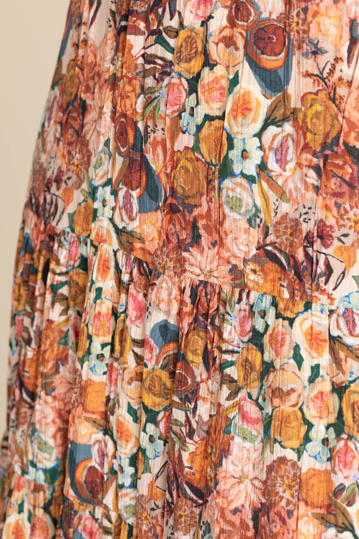 Taupe Bohemian Floral Elastic Tiered Skirt