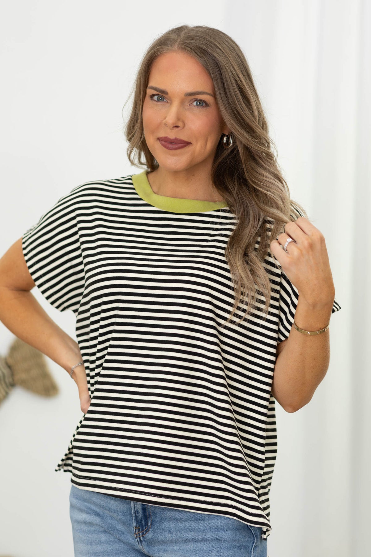 Stripe Soft Brushed Knit Dolman Sleeve Tops
