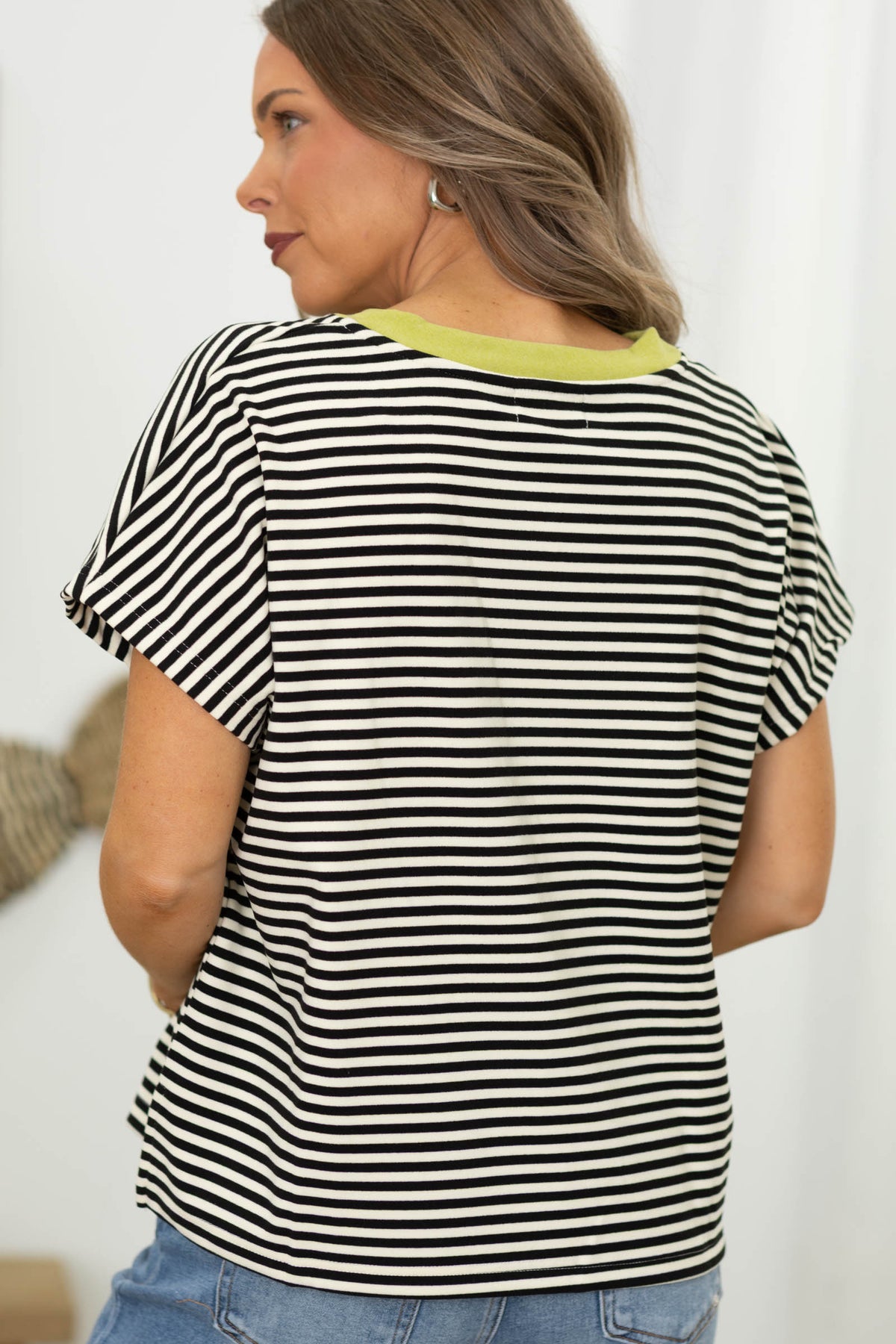 Stripe Soft Brushed Knit Dolman Sleeve Tops
