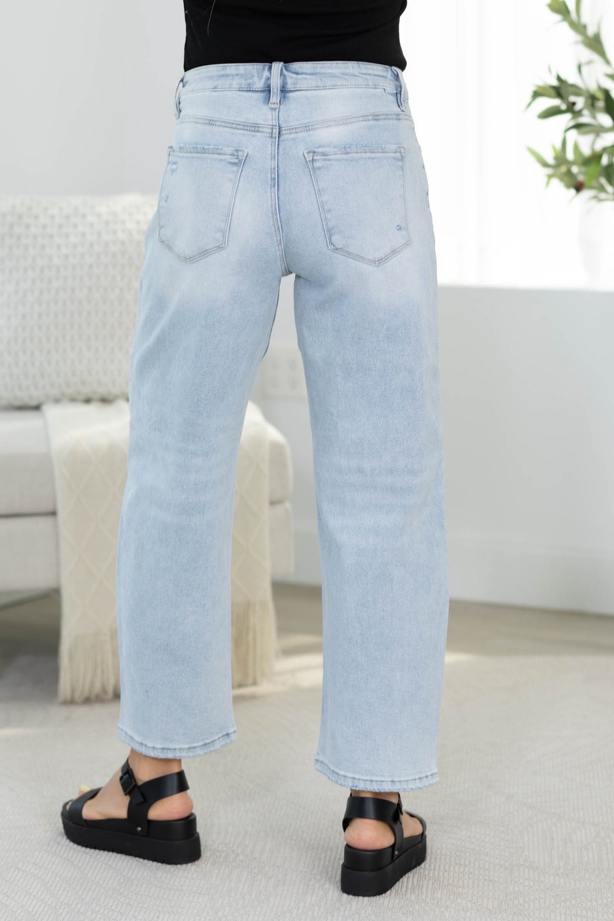 Risen Light Wash High Rise Crop Barrel Jeans