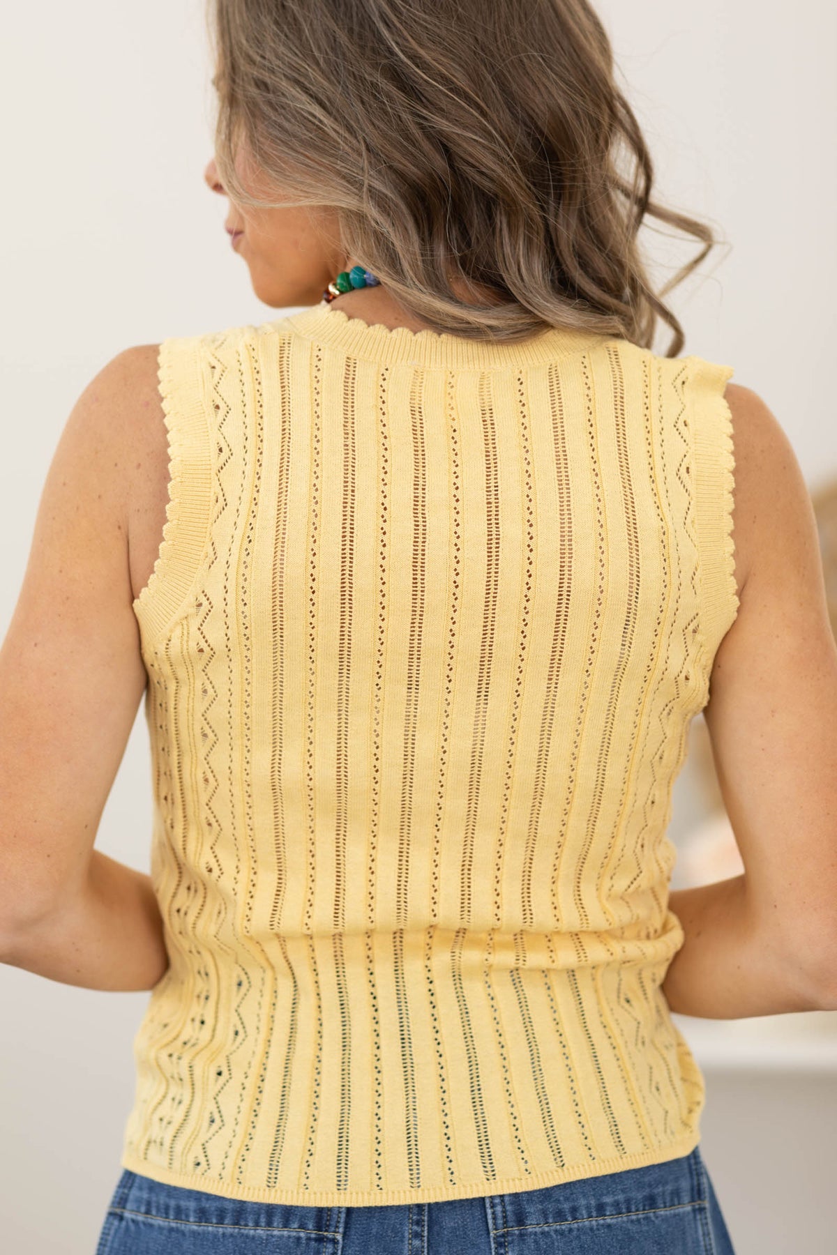 Cotierra Sleeveless Sweater Knit Top with Scallop Detail