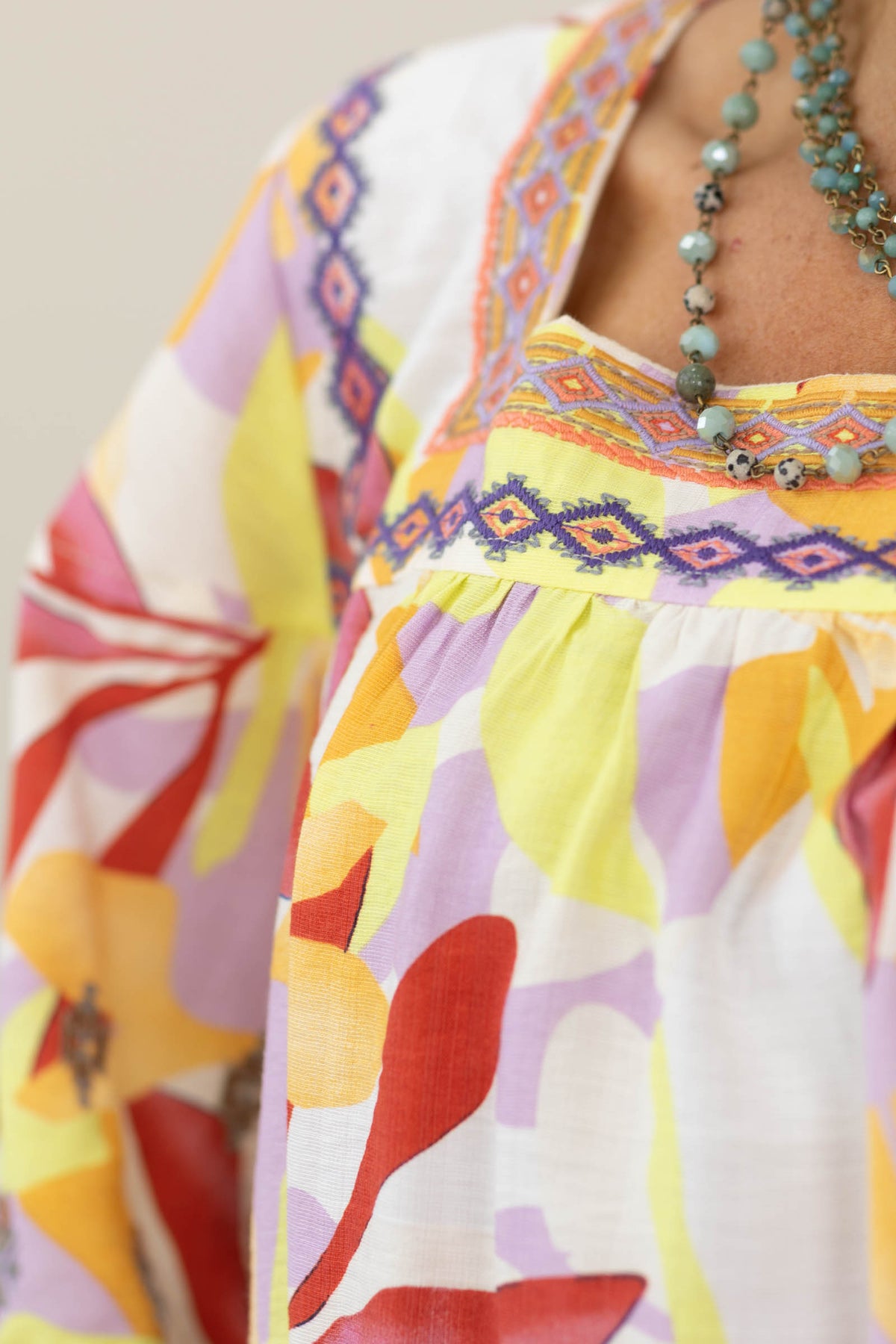 Spicy Lemon Short Sleeve Printed Woven Top