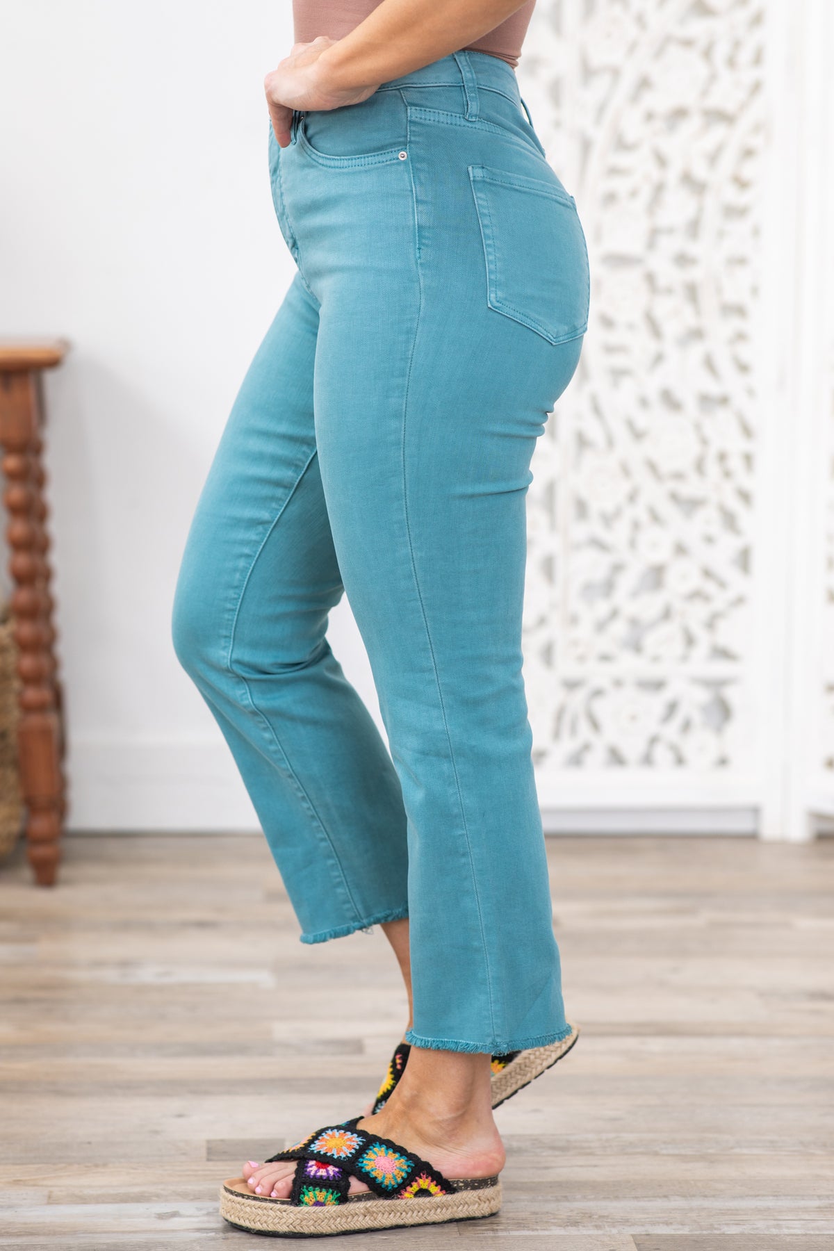 RFM Teal Crop Tummy Support Straight Leg Jean