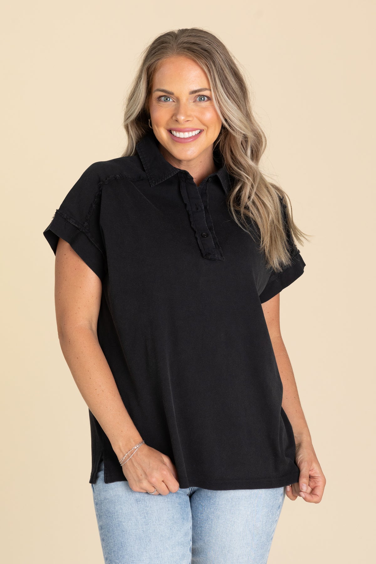 Mineral Washed Half Button Knit Tee
