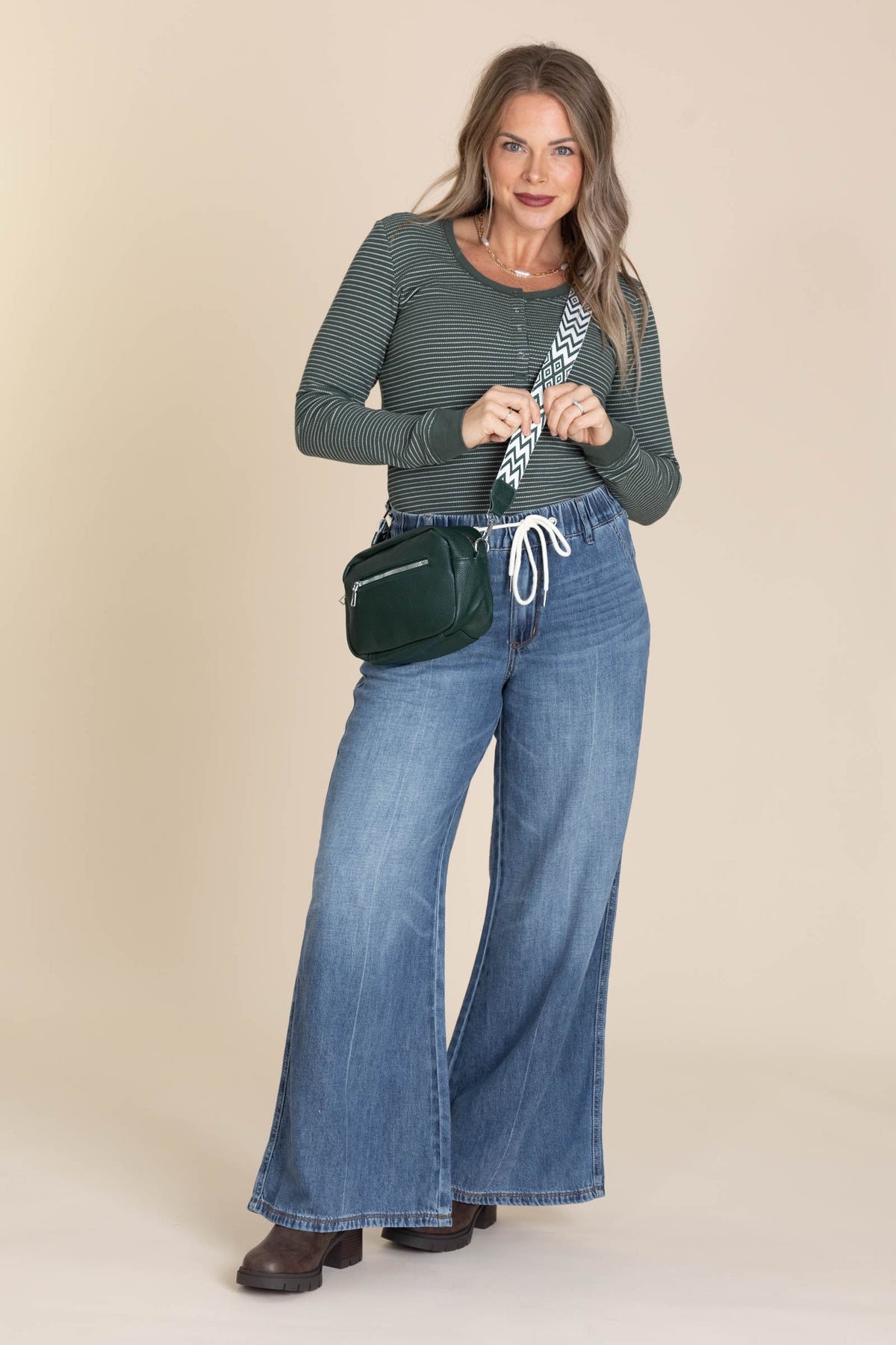 Stitched Thermal Henley Neck Knit Tops