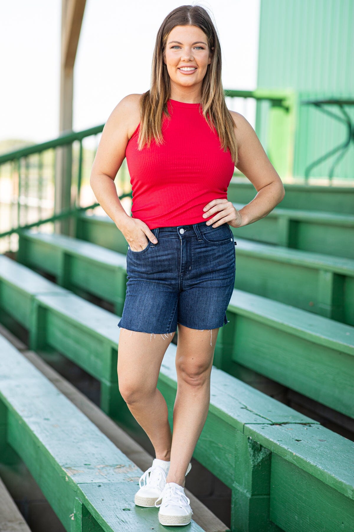 Judy Blue Fray Hem Mid Length Shorts - Filly Flair