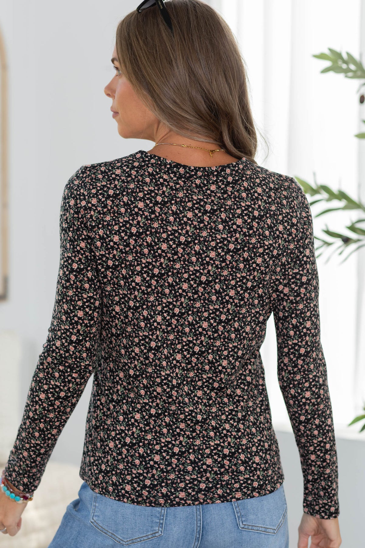 Staccato Crewneck Floral Printed Jersey Knit Top