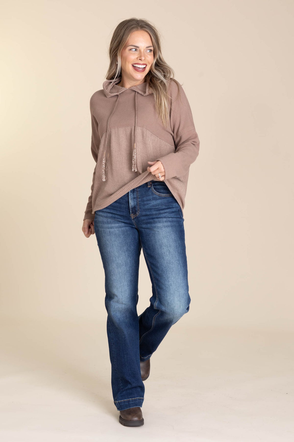 Mocha Hooded Babydoll Top