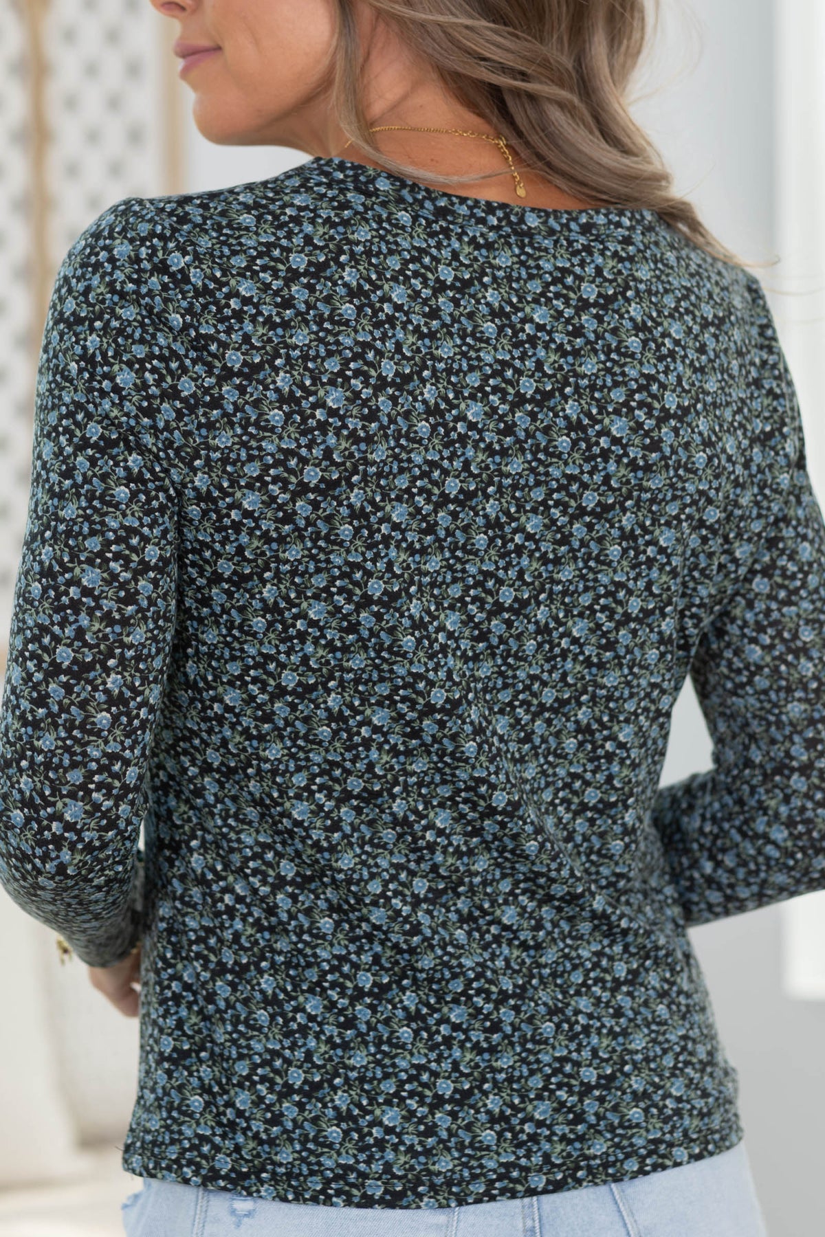 Staccato Crewneck Floral Printed Jersey Knit Top