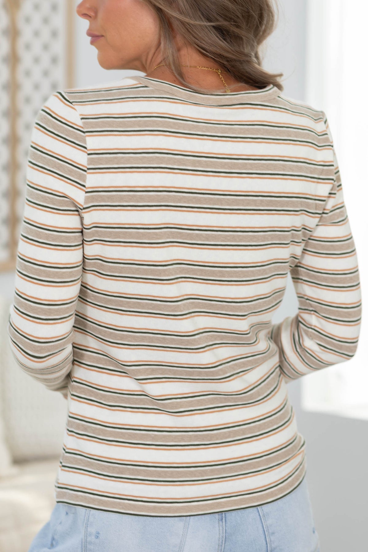 Staccato Multicolor Striped Soft Micro Rib Long Sleeve Knit Top