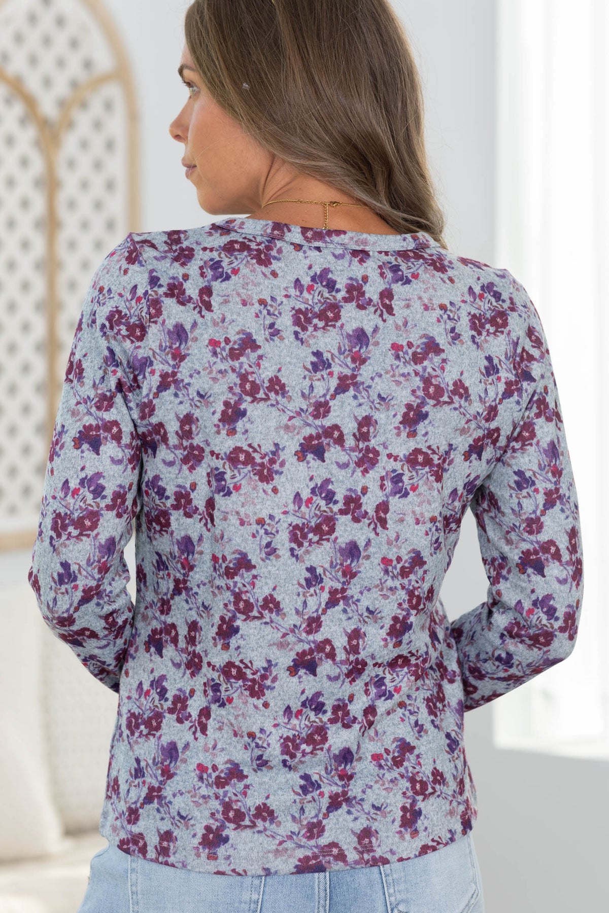 Staccato Burgundy Hacci Floral Knit Top