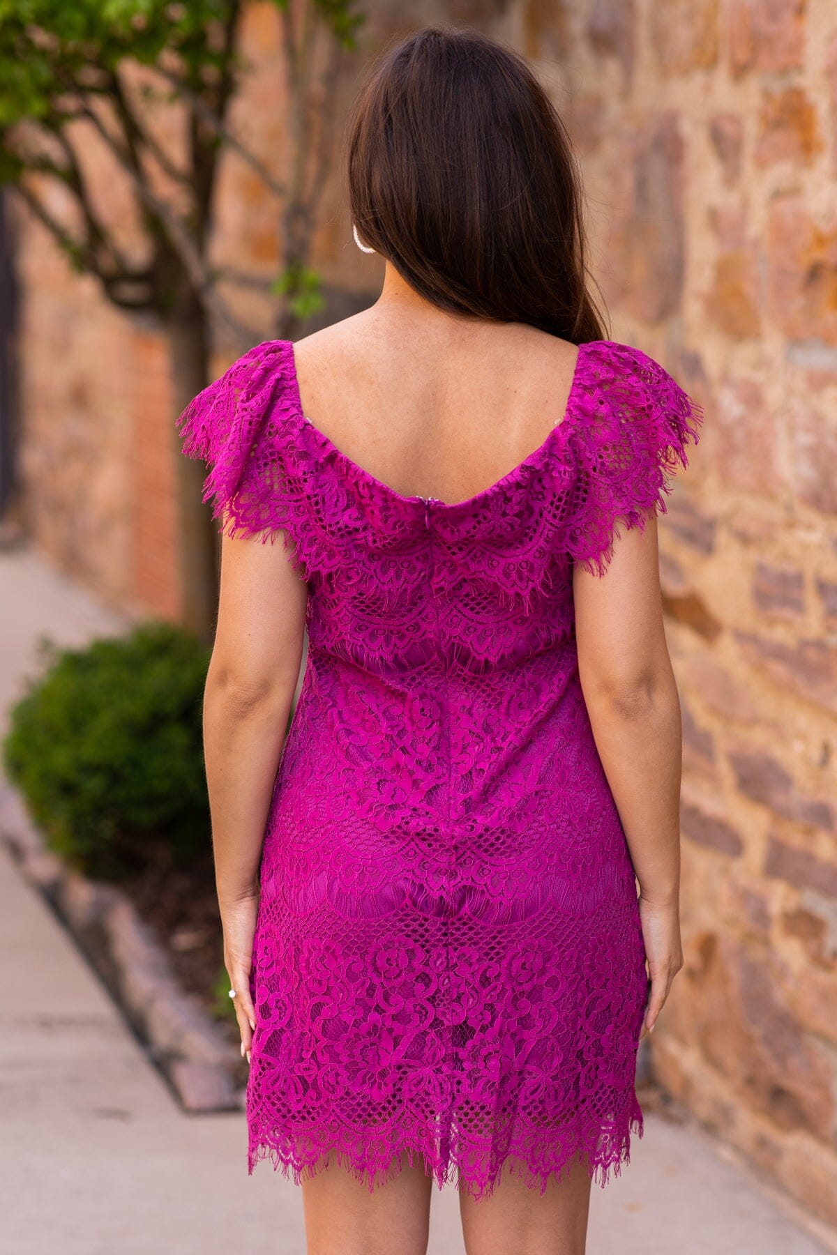 Berry Scalloped Trim Lace Dress - Filly Flair