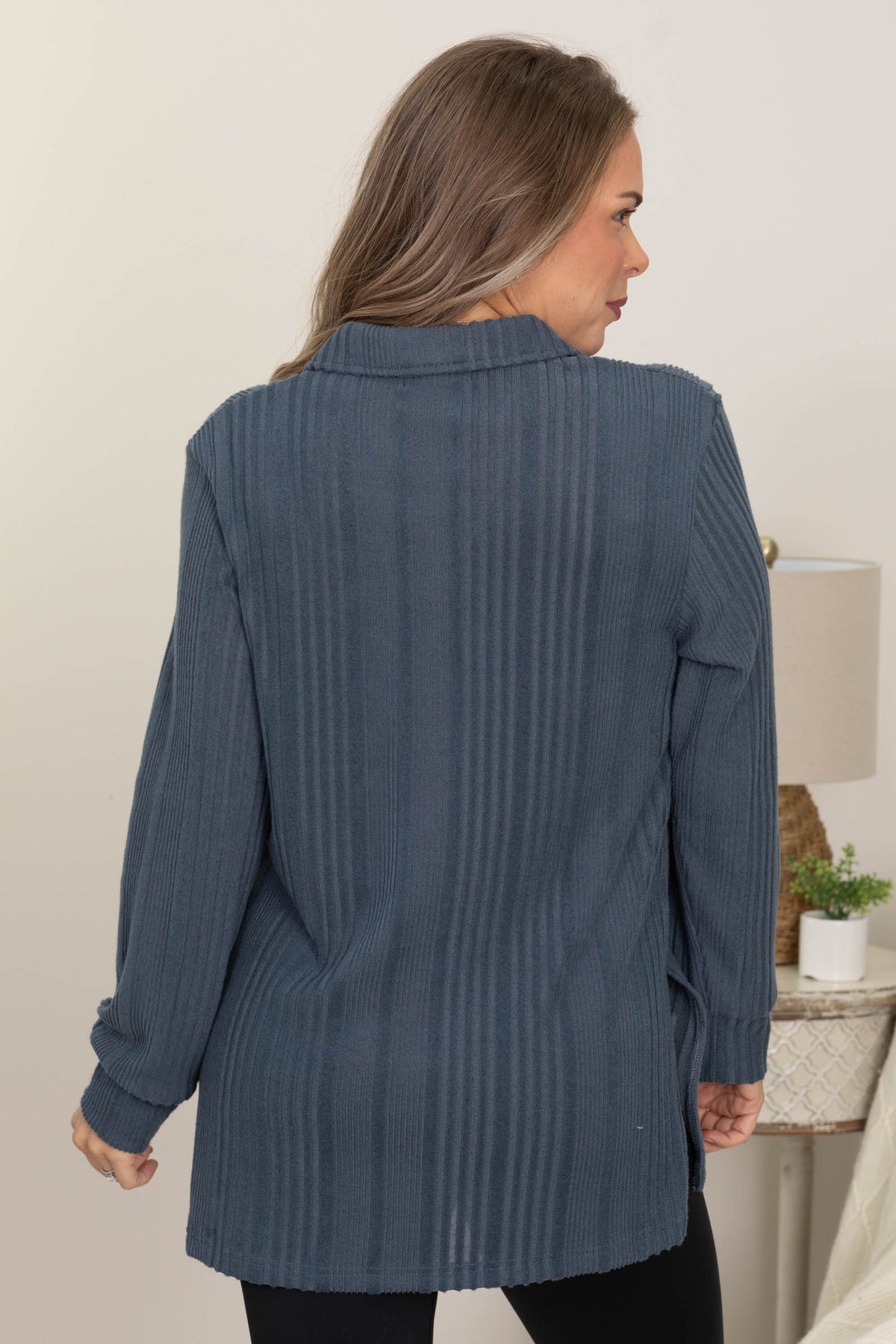 Denim Blue Wide Ribbed Hacci Tunic