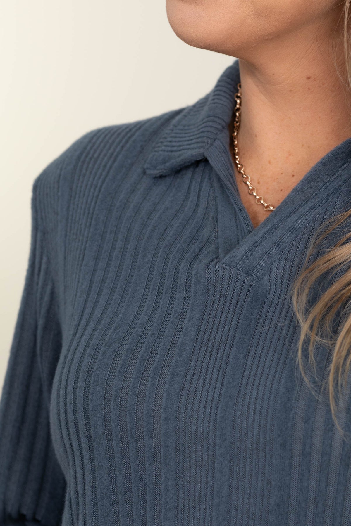 Denim Blue Wide Ribbed Hacci Tunic