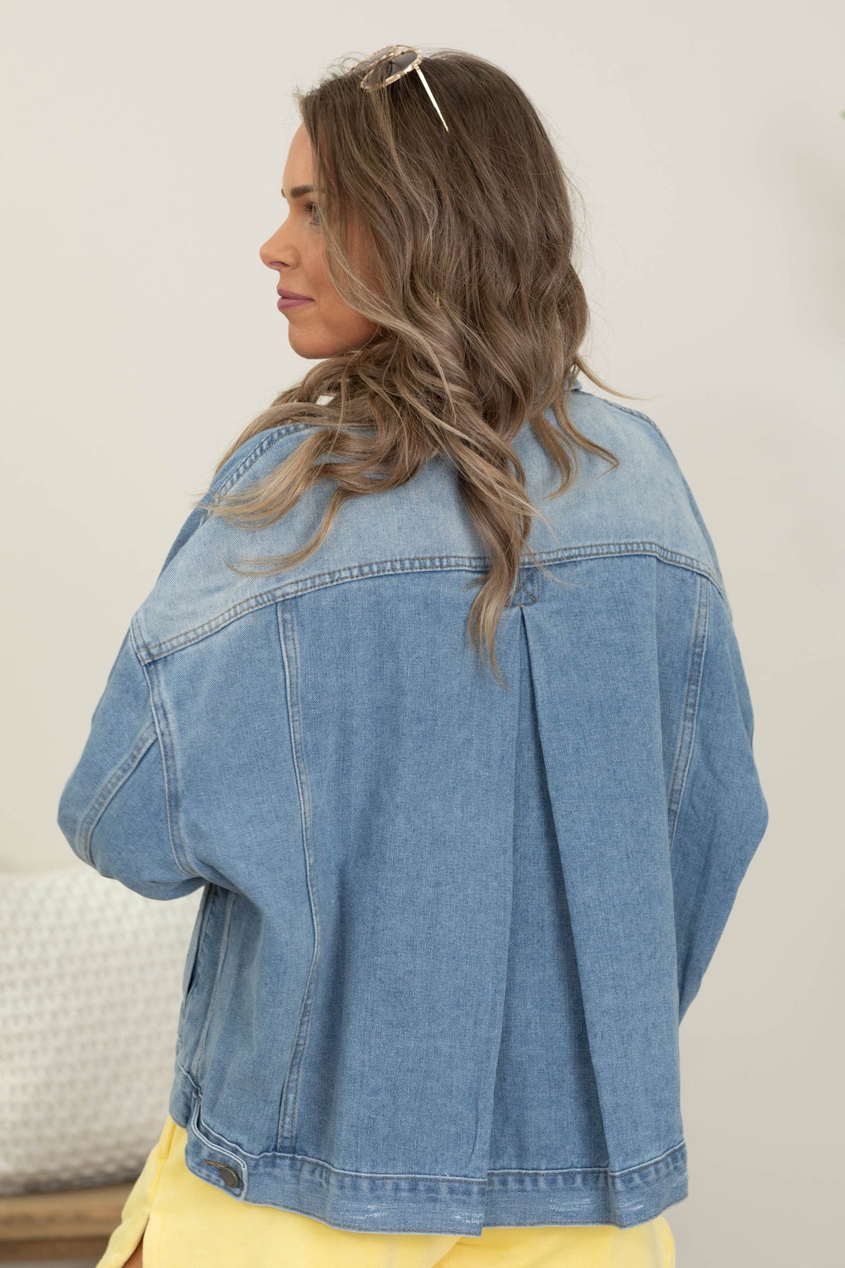 Relaxed Fit Pleated Back Denim Jackets- 100% Cotton