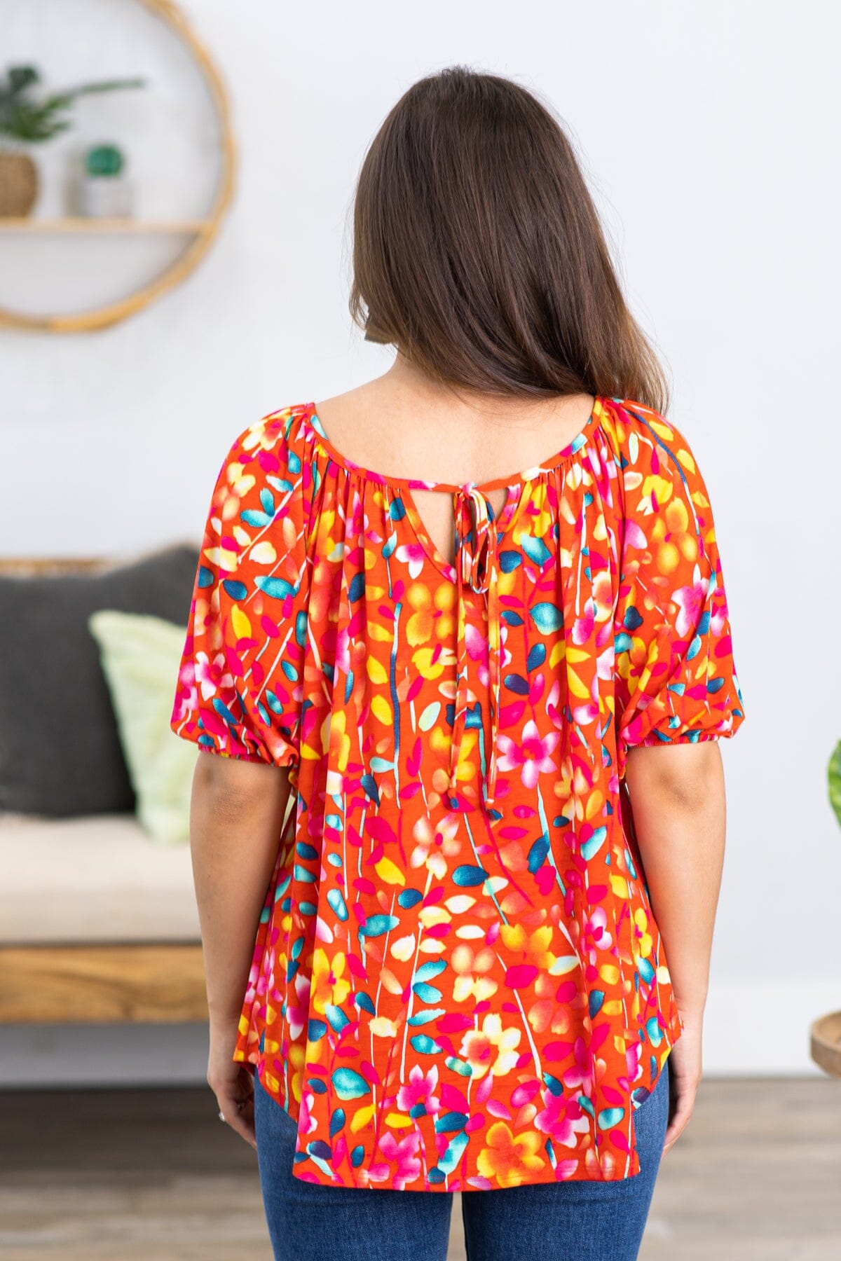 Red and Yellow Multicolor Abstract Floral Top - Filly Flair
