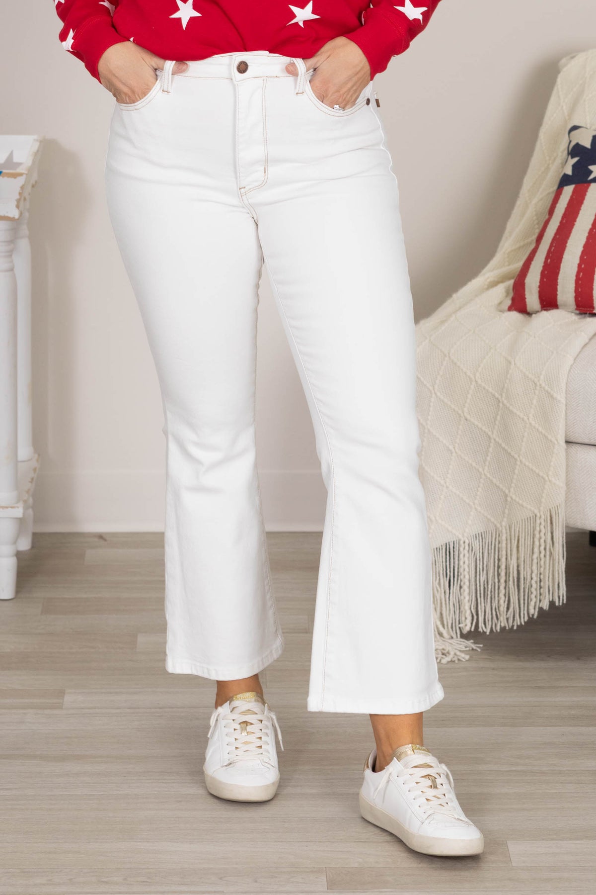 Judy Blue Off White High Waist Kick Flare Jean