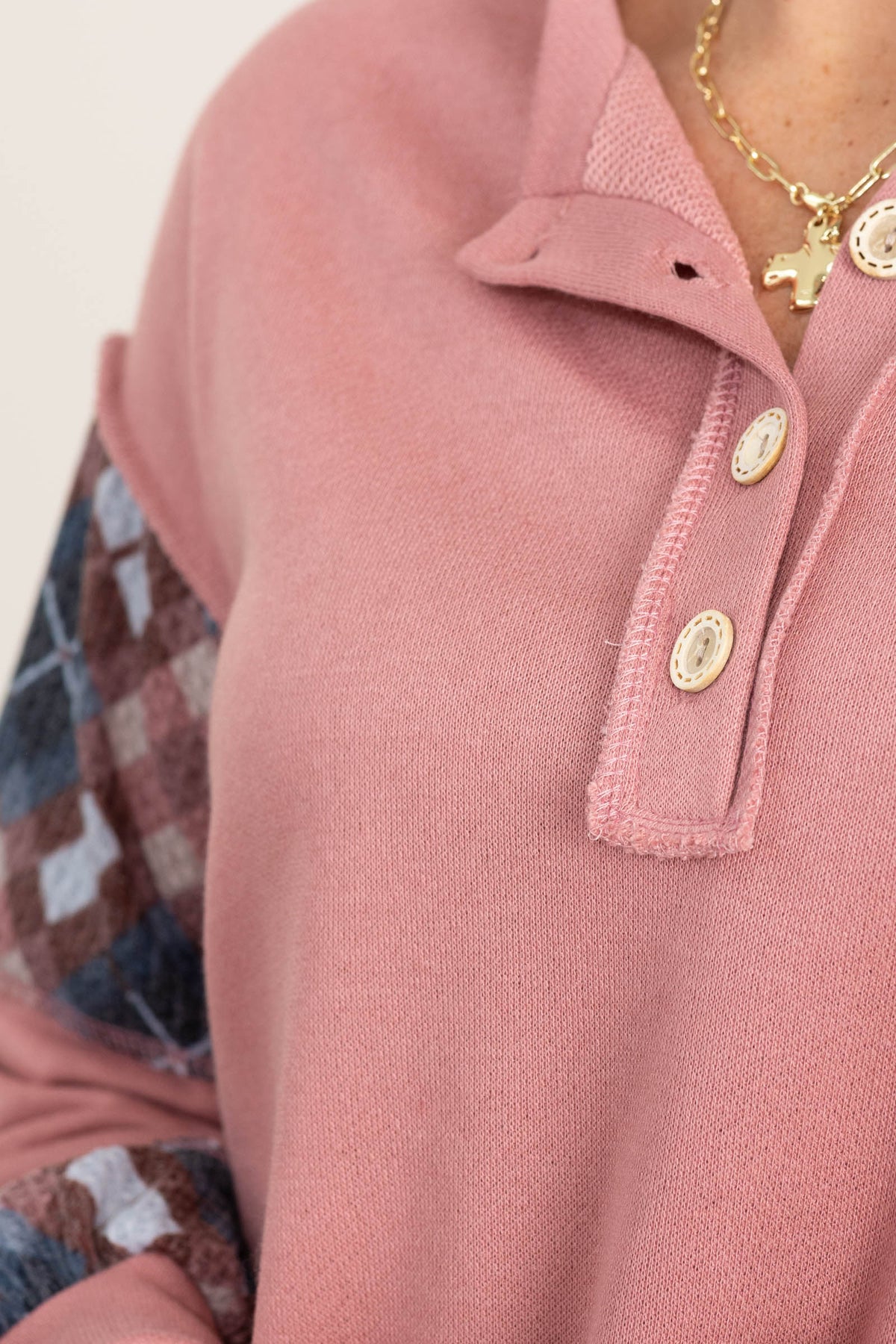 Colorblock Print Long Sleeve Knit Tops