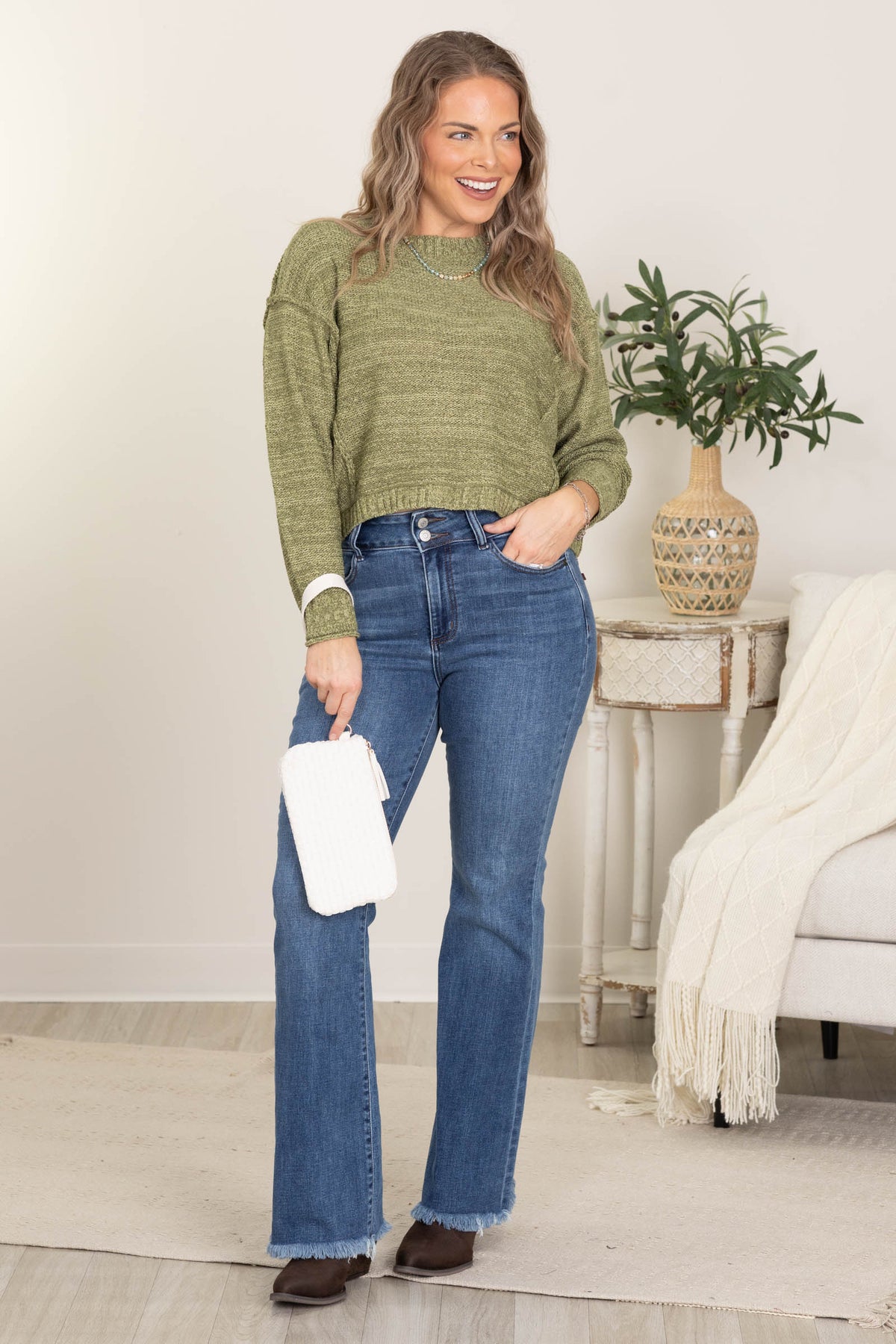 Exposed Seam Drop Shoulder Pullover Sweaters