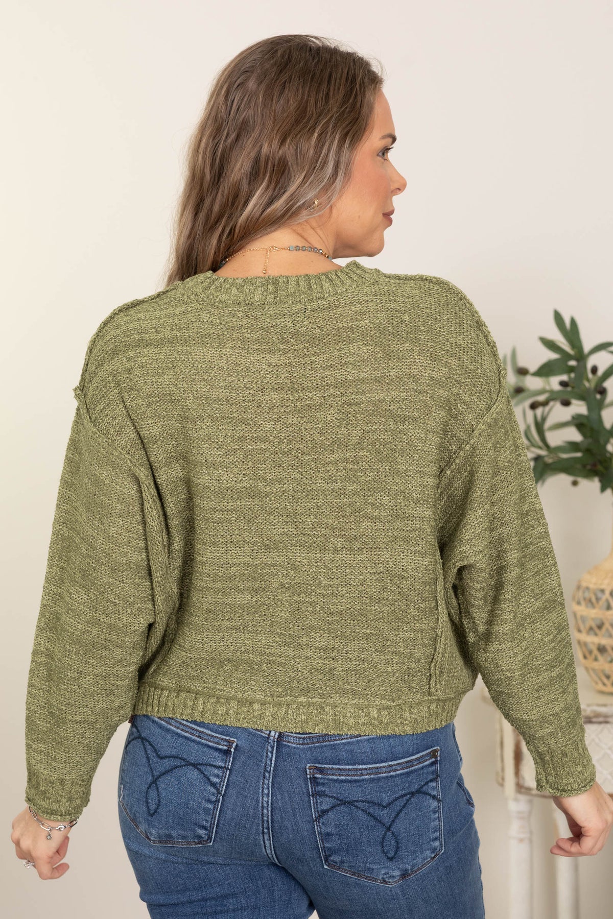 Exposed Seam Drop Shoulder Pullover Sweaters