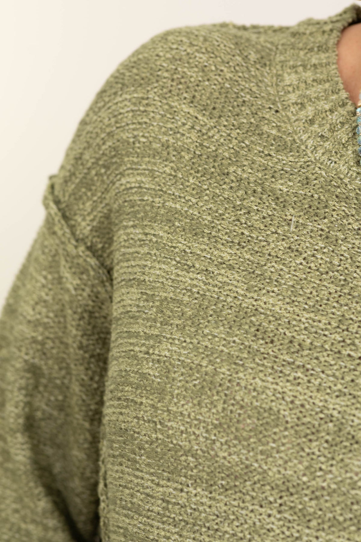 Exposed Seam Drop Shoulder Pullover Sweaters