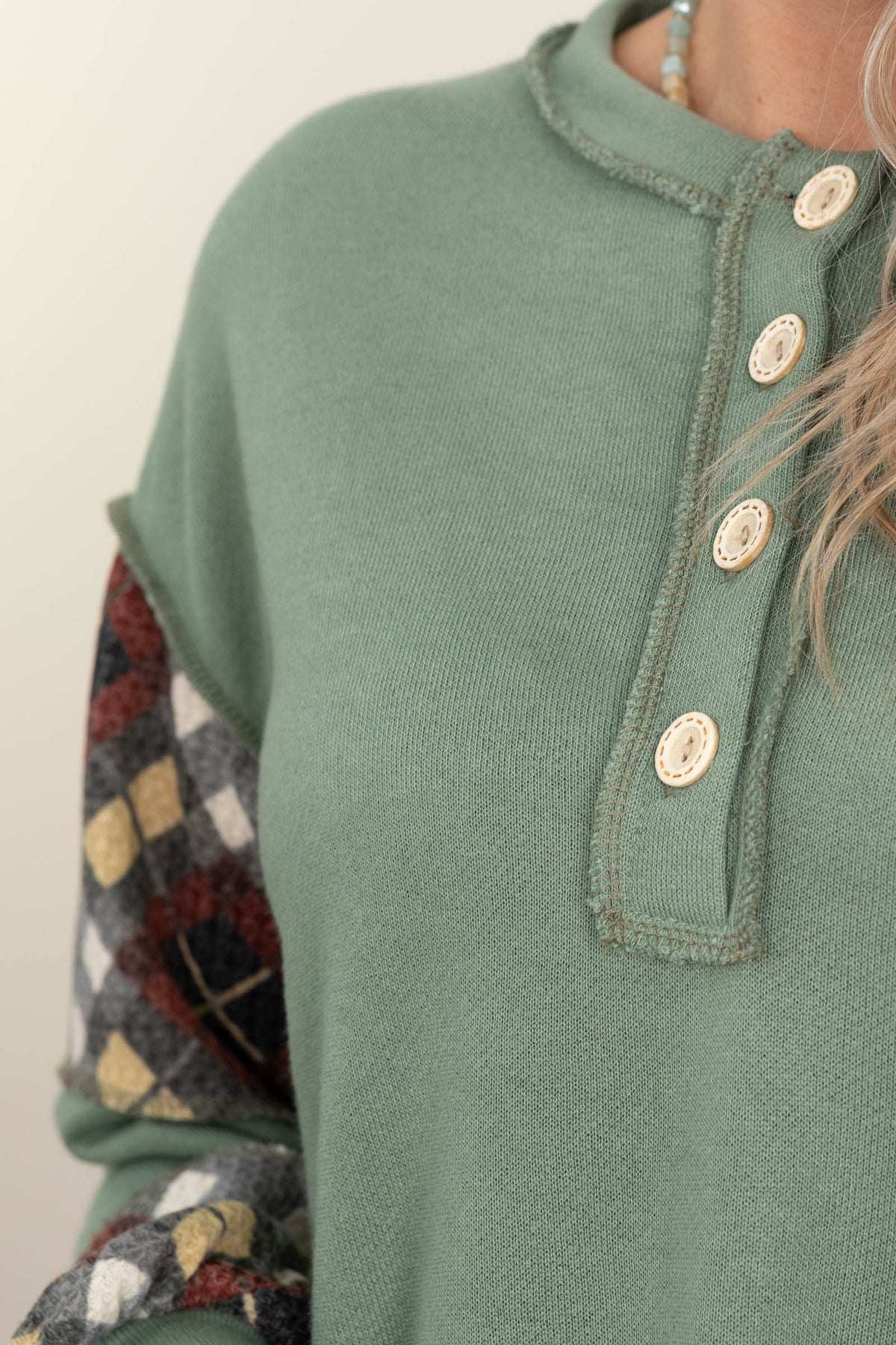 Colorblock Print Long Sleeve Knit Tops