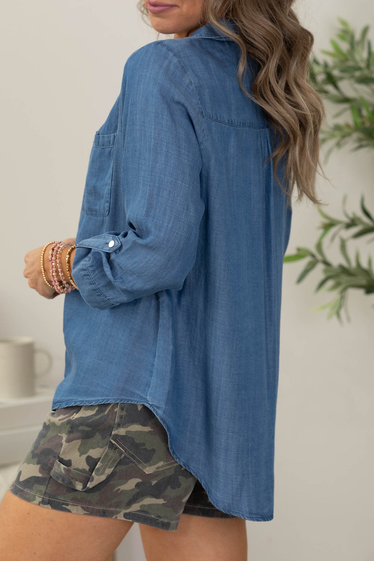 Medium Washed Denim Button Up Top