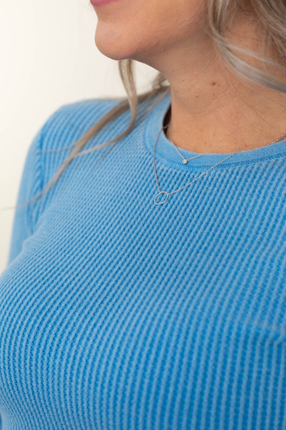 Mineral Wash Waffle Knit Long Sleeve Knit Tops