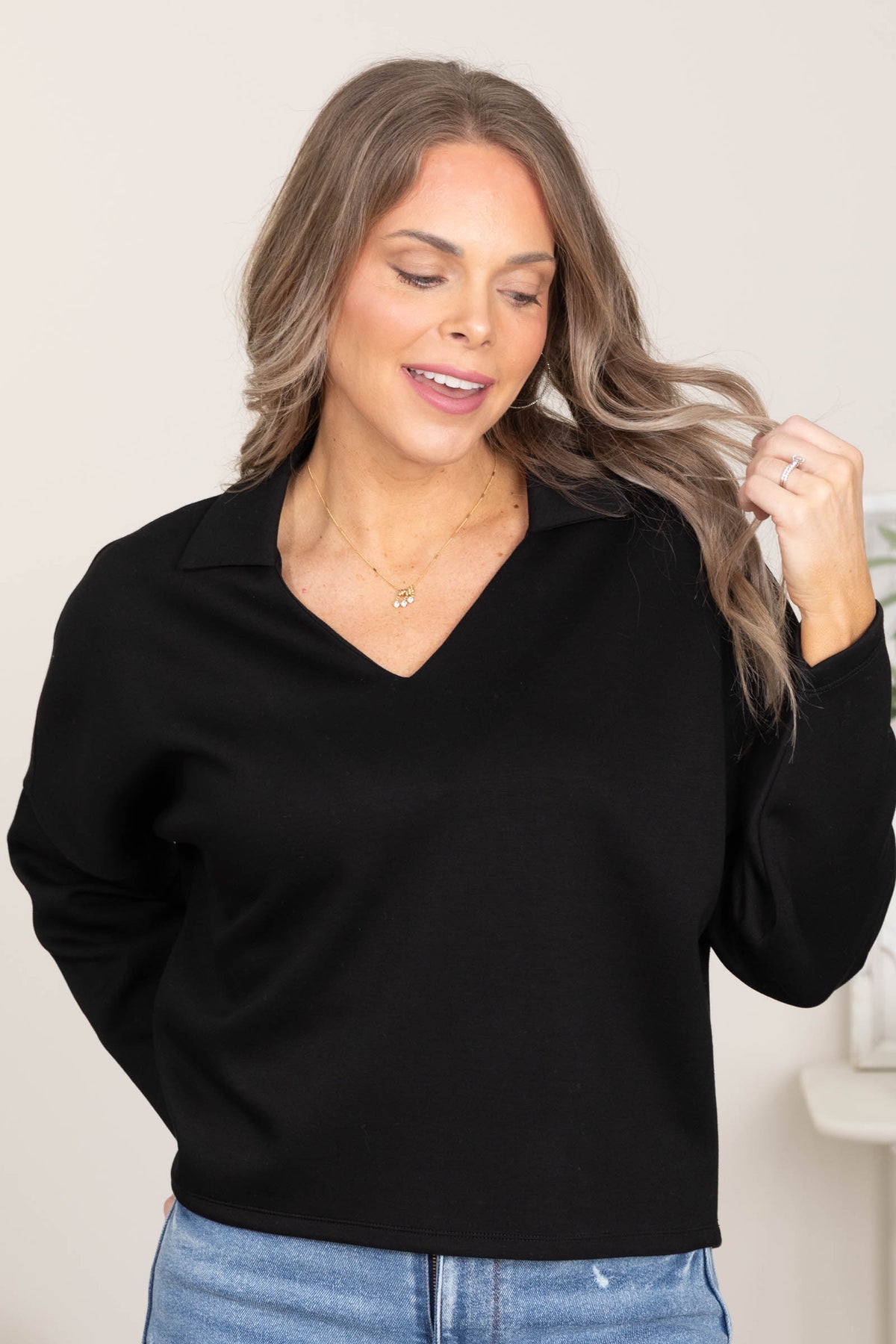 Timeless Elegance Collared V-Neck Top