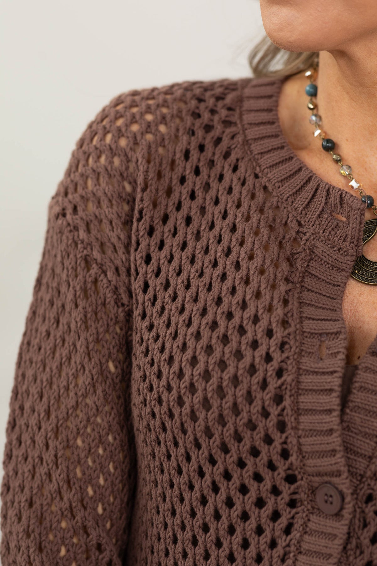 Crochet Knit Cardigan Sweater- 100% Cotton