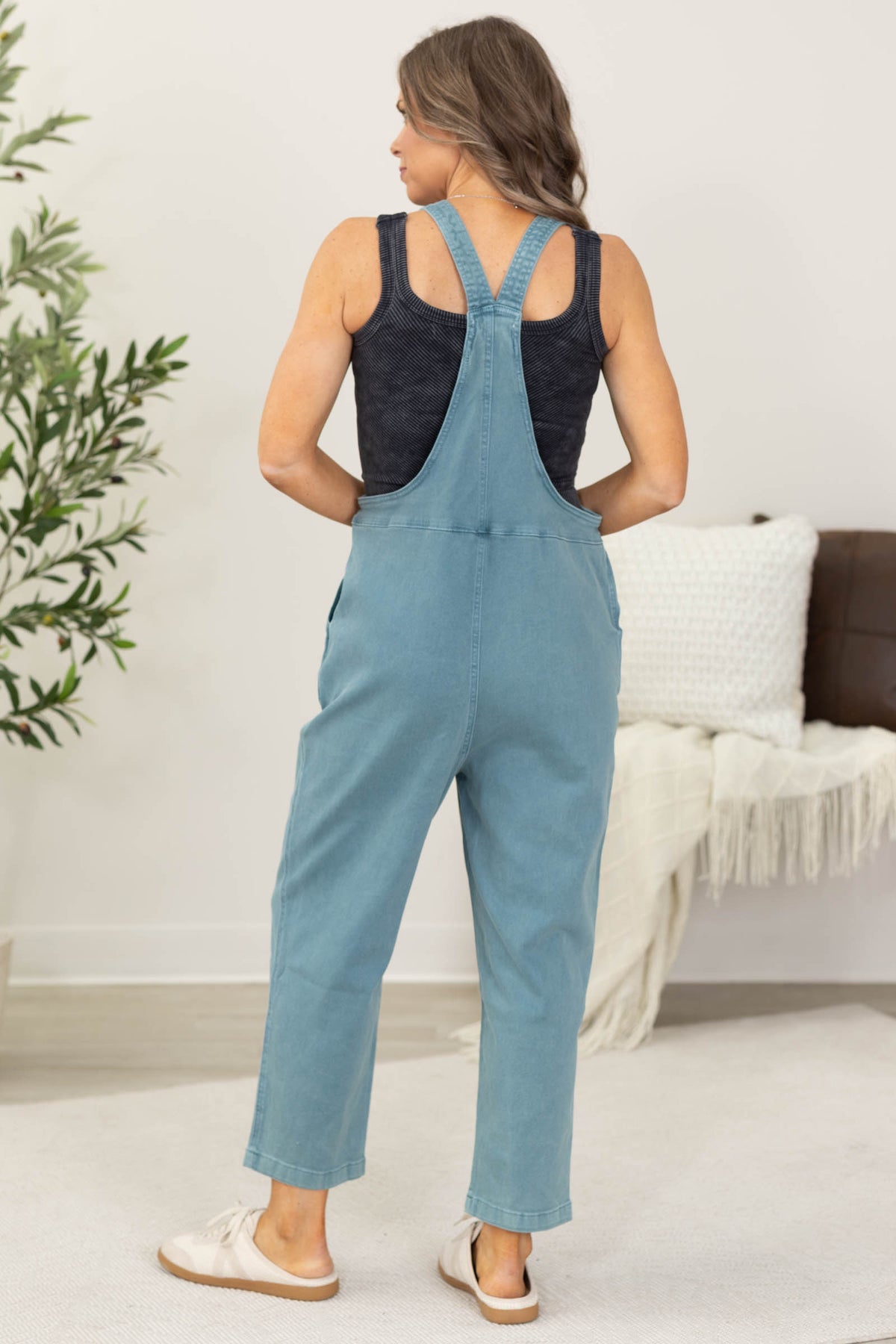 Washed Knot Strap Relaxed Overalls