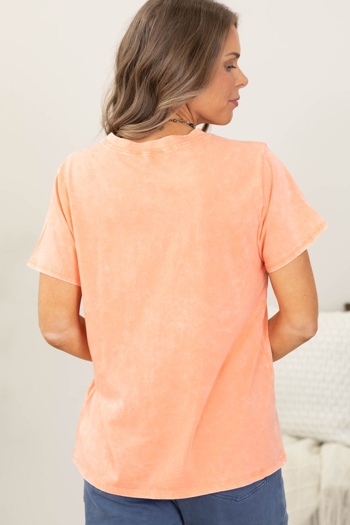 Washed Crew Neck Short Sleeve Knit Tops- 100% Cotton