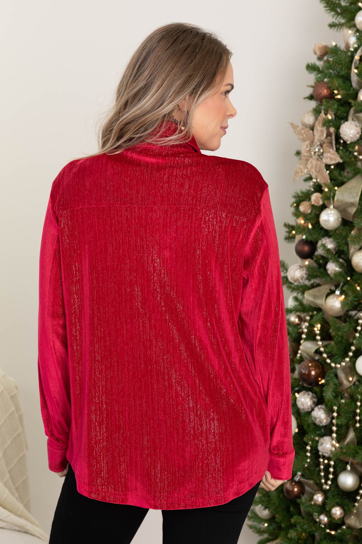 Velvet With Shimmer Button Up Knit Tops