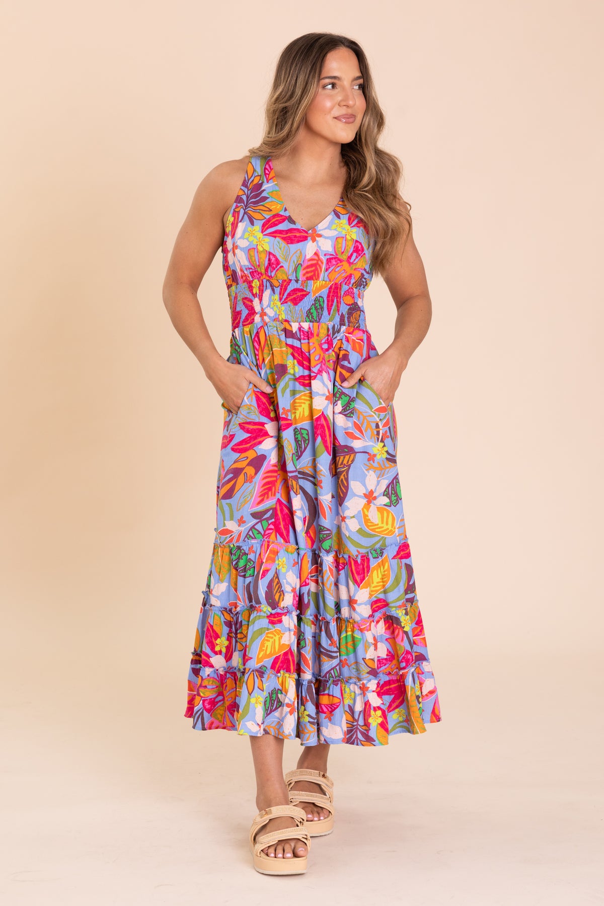 Cornflower Printed Blossom Maxi Dress