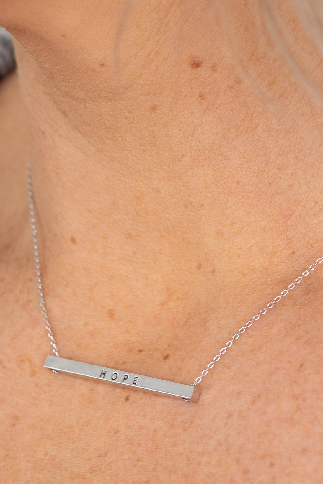 Hope Engraved Brass Bar Pendant Necklace