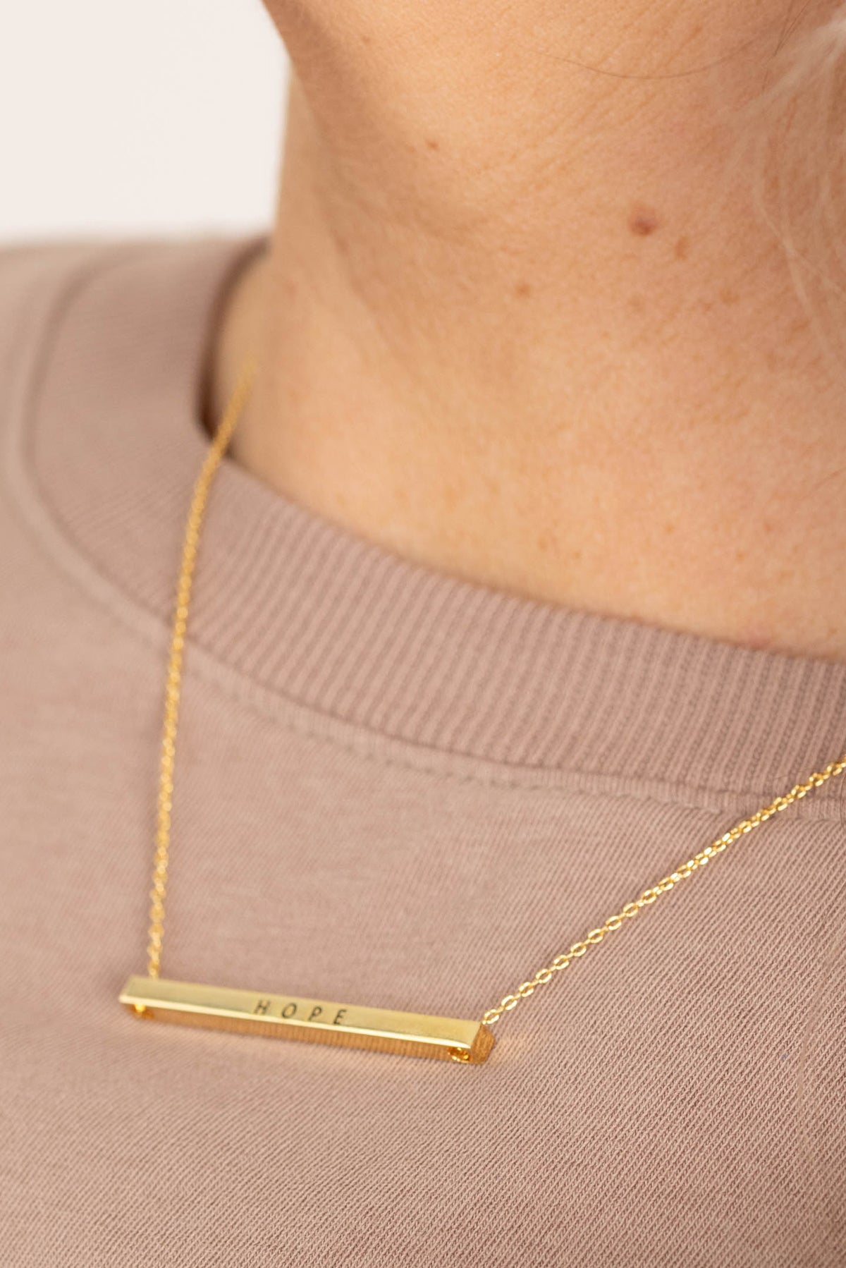 Hope Engraved Brass Bar Pendant Necklace