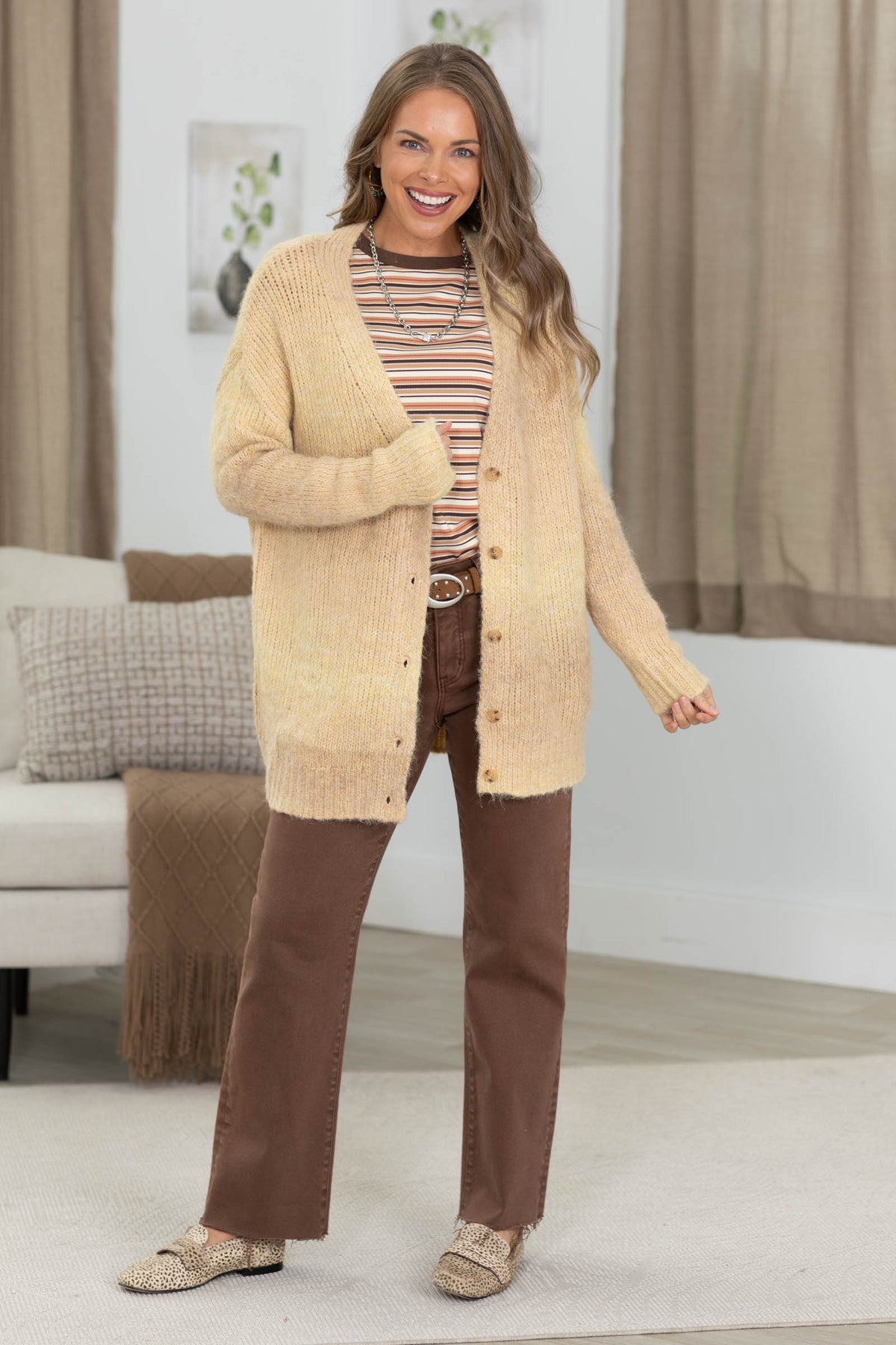 Yellow Gradient Wool Button Cardigan