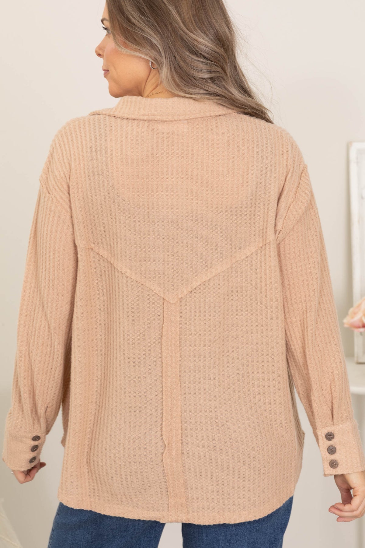 Taupe Brushed Waffle Button Up Top