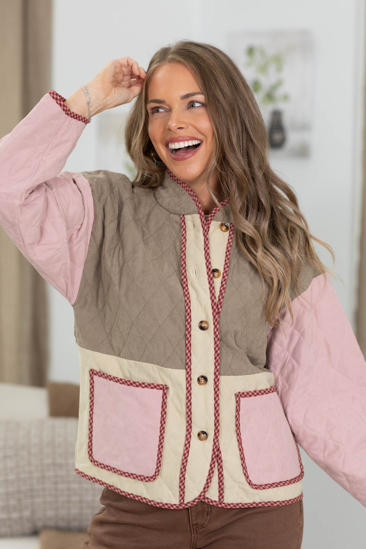 Staccato Quilted Colorblock Button Down Jacket