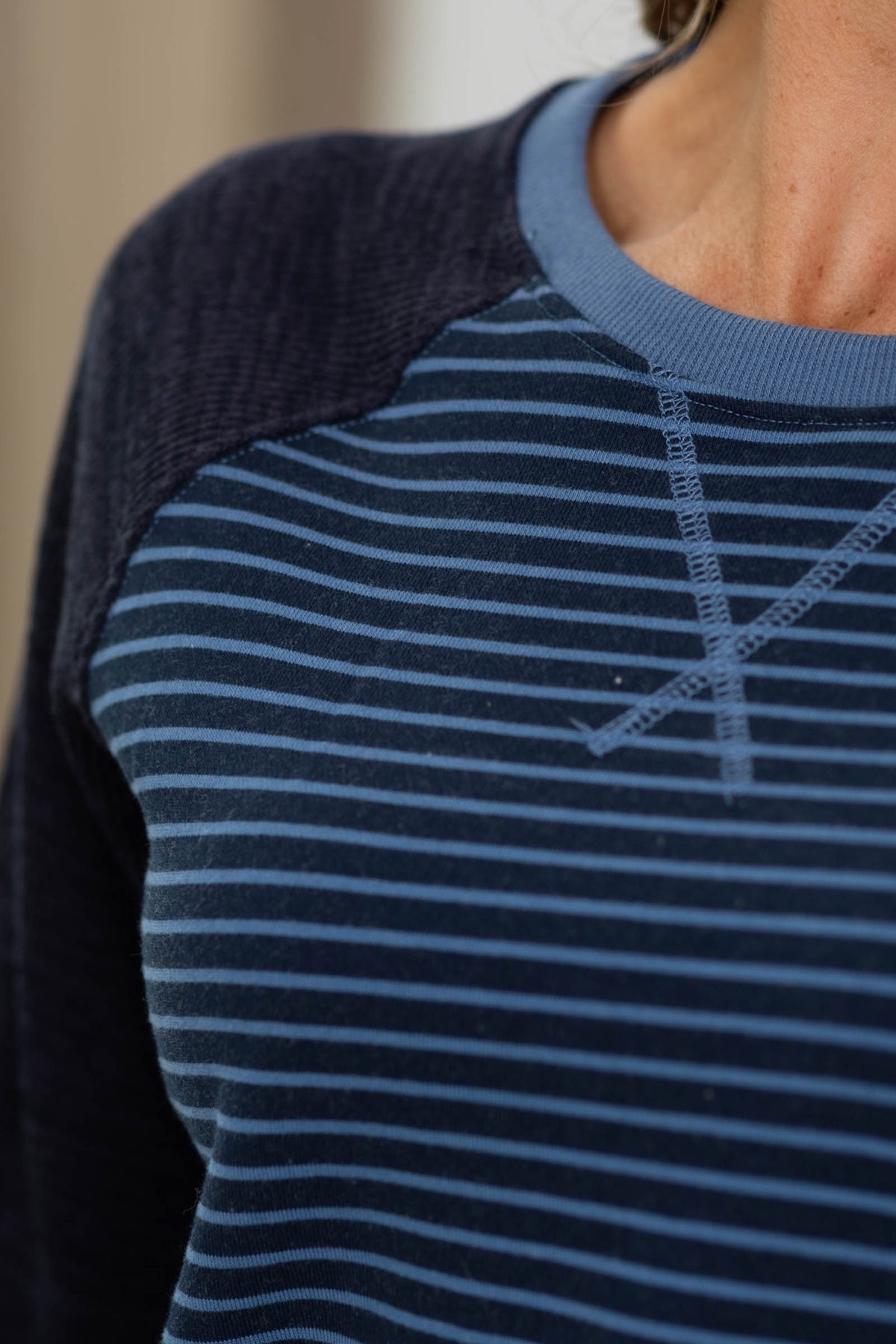 Staccato Stripe Mix Media Knit Long Sleeve Top