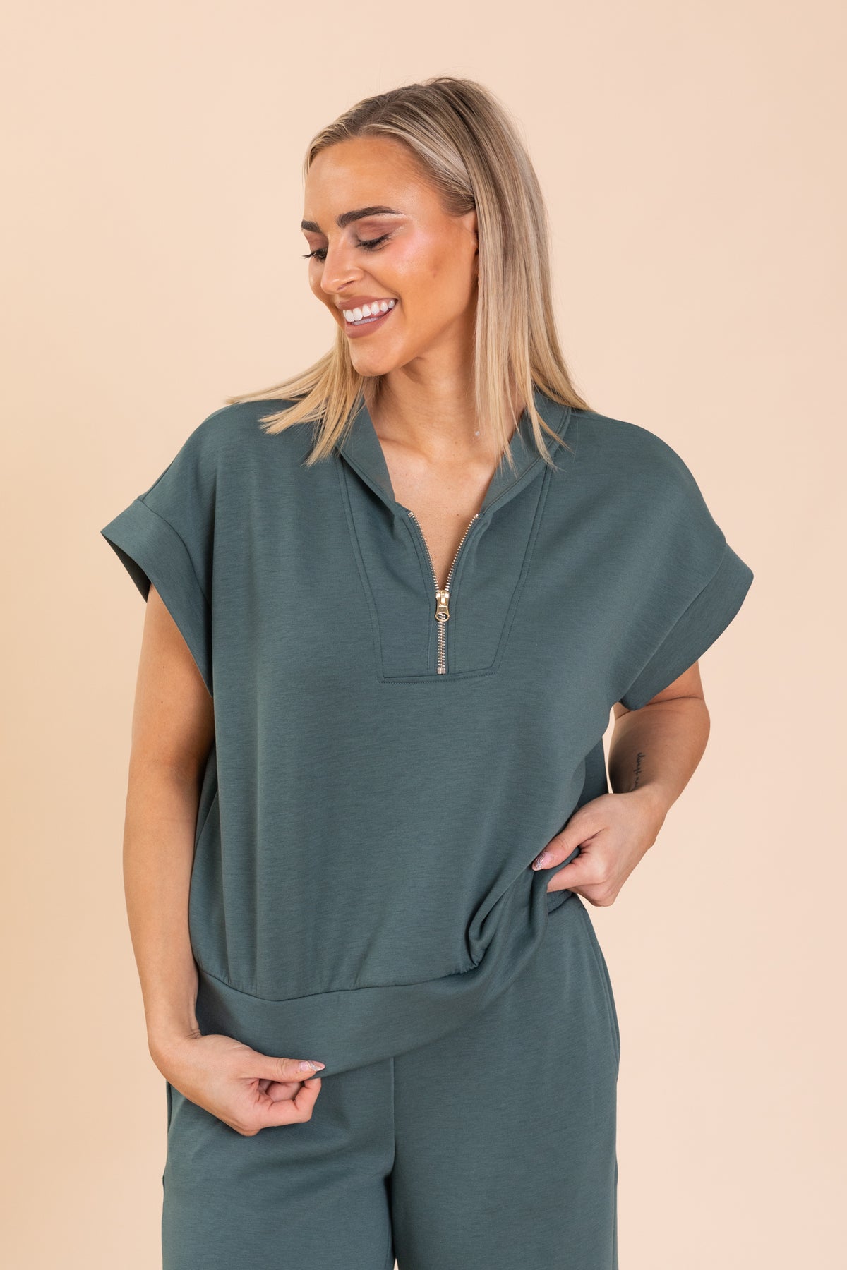 Ash Jade Scuba Quarter Zip Knit Top