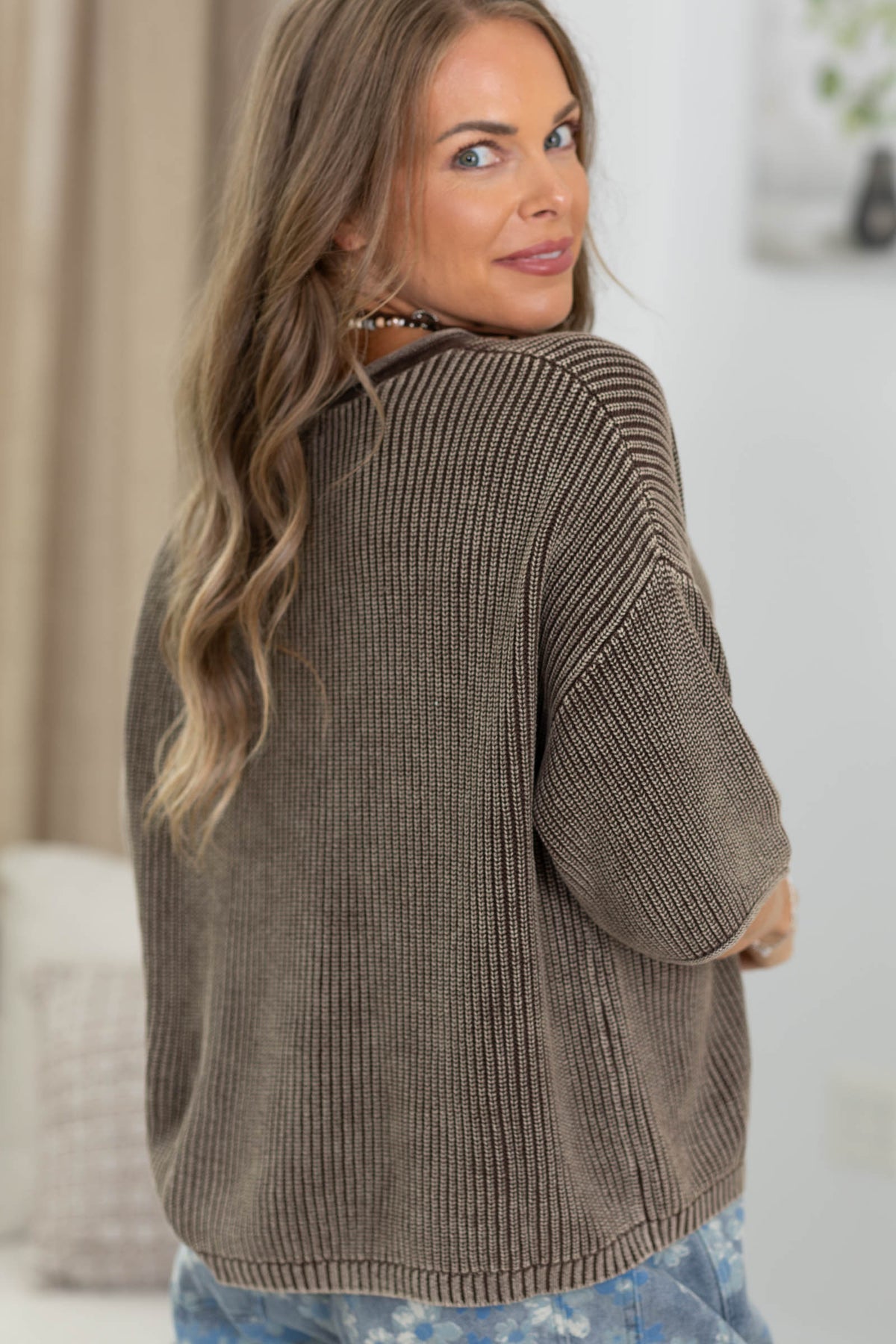 Mineral Washed Short Sleeve Button Cardigan