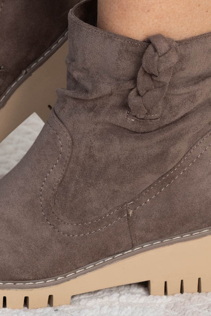 Micro Suede Lug Sole Boot With Braid Detail