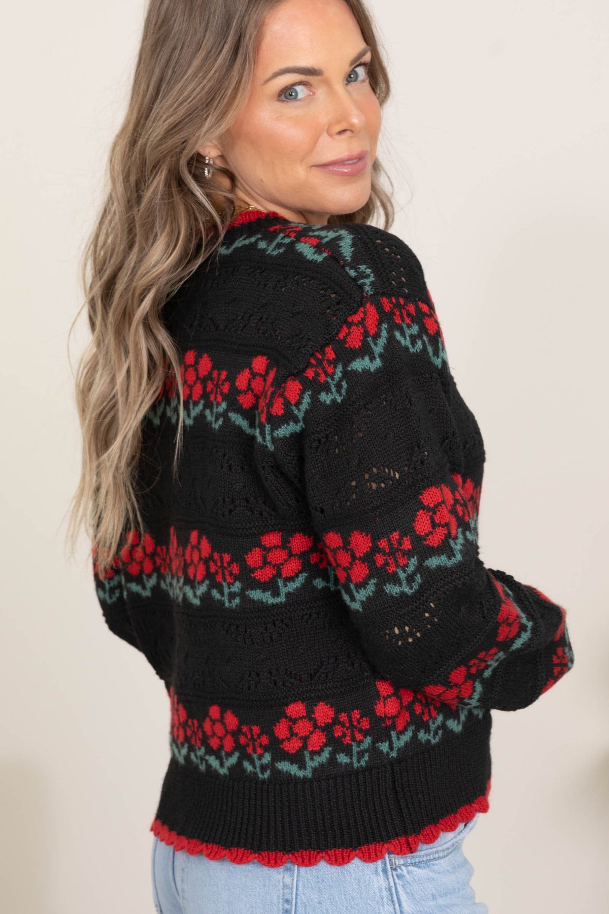 Floral Intarsia Stripe Cardigan