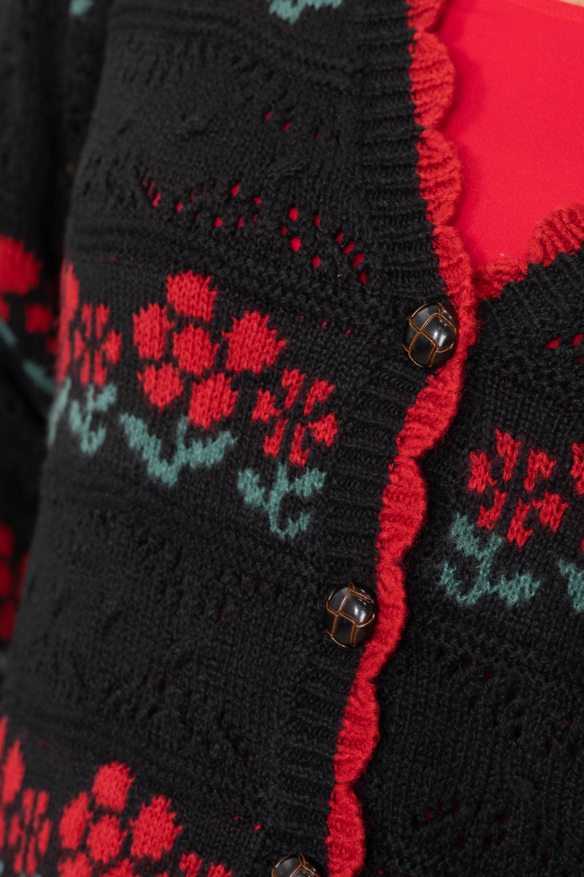 Floral Intarsia Stripe Cardigan