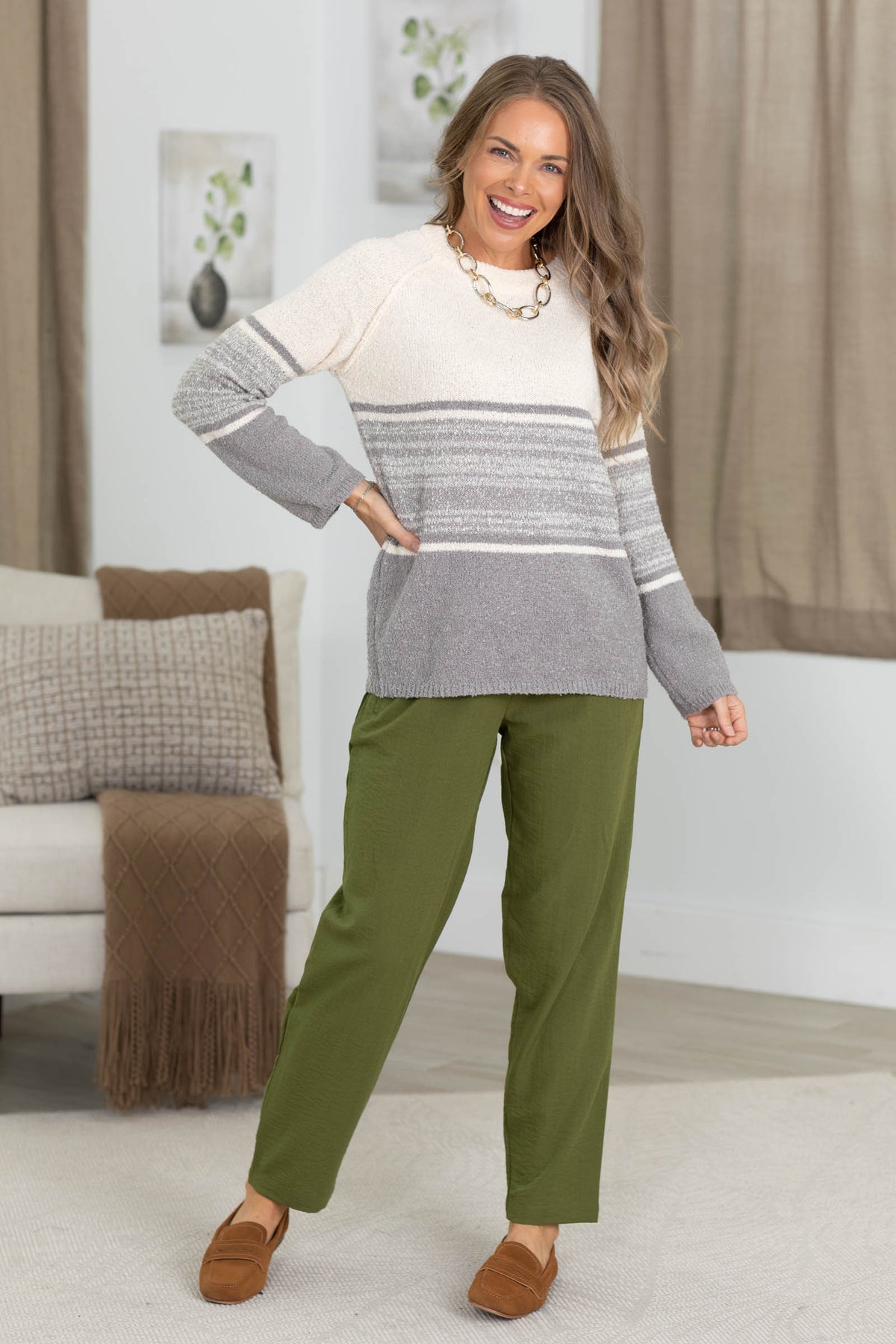 Soft Fluffy Sweater With Stripe Detail