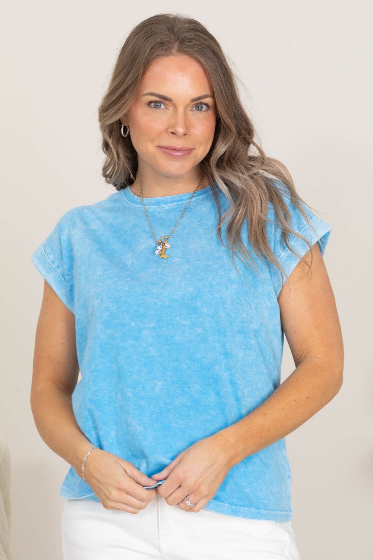 Halo Washed Cuffed Short Sleeve Knit Tees- 100% Cotton
