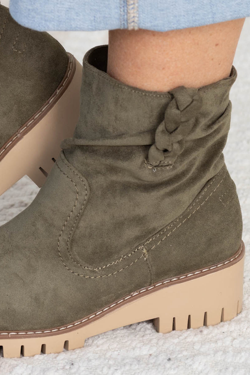 Micro Suede Lug Sole Boot With Braid Detail